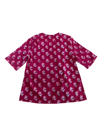 T658 Pintuck cotton top red with pink flowers