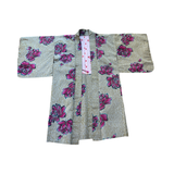 Vintage Japanese silk meisin haori gold with hot pink flowers