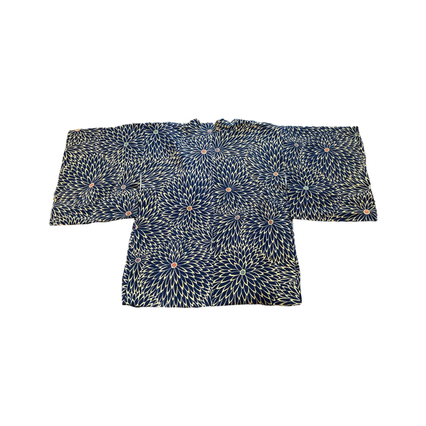 Vintage Japanese silk haori navy +gold Chrysanthemum