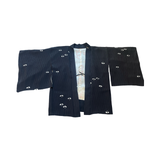 Vintage Japanese silk haori Black with white shibori flowers