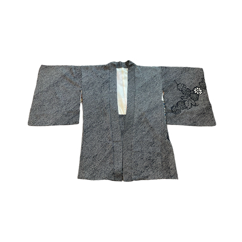 Vintage silk  black +white shibori haori