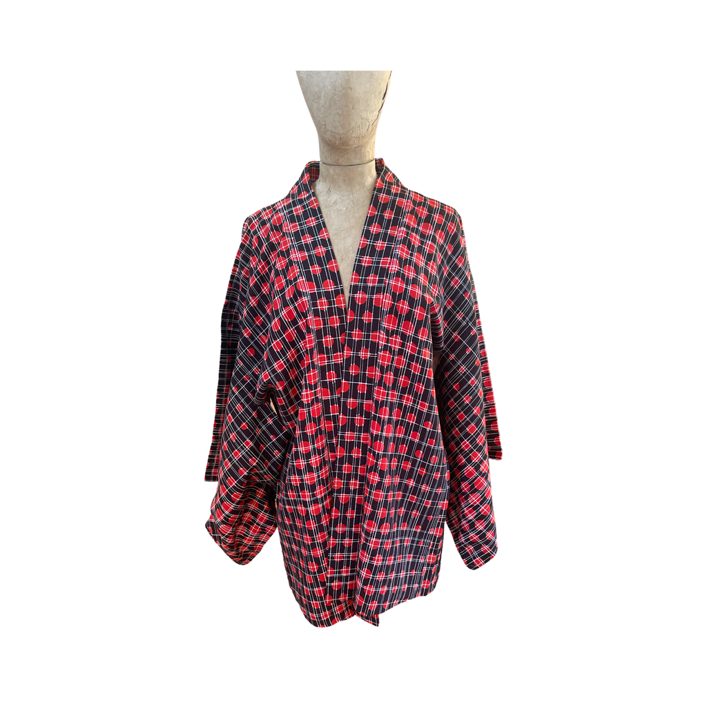 Vintage Japanese Haori Black with red