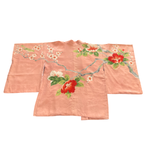 Vintage Japanese silk haori dusy peach with large hand painted flowers