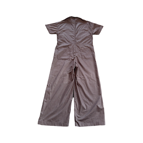 S02 cotton jumpsuit dark brown with a small repetitve print of off white + gold