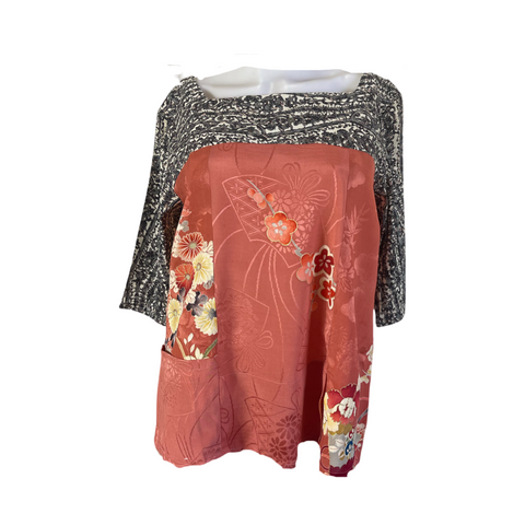 Panelled vintage kimono silk top T821 large